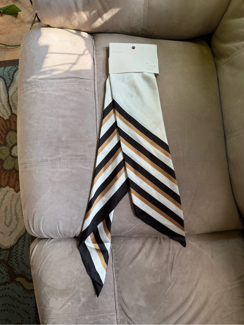 a new day Cream Satin Scarf with Black & Tan Stripes